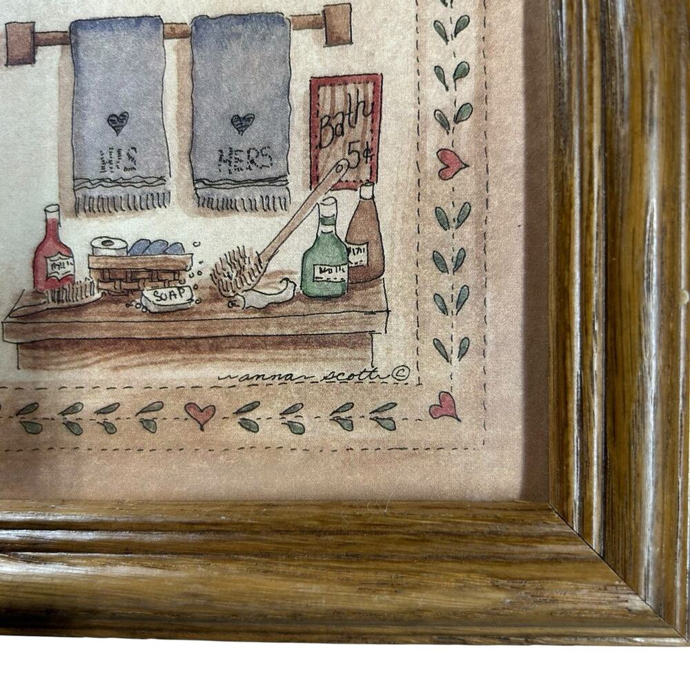 Vtg God Bless This Home Frame Wall Art Picture Anna Scott Folk Art Country 11x14 - Picture 7 of 7
